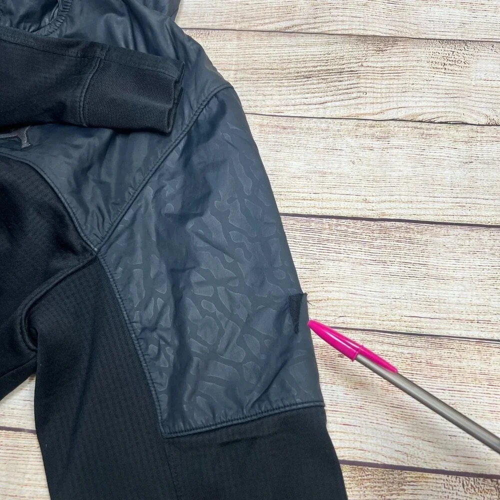 Jordan Full‎ Zip Hoodie Mens Large Black Elephant Print Hybrid Jacket Flawed
